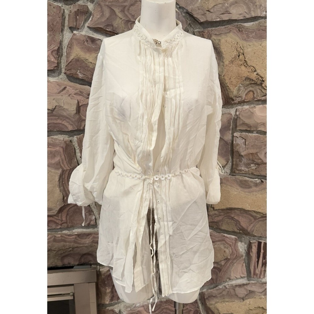 Pretty Lace Tunic  Ivory Victorian dainty whimsy M gauzy‎  sheer long sleeves